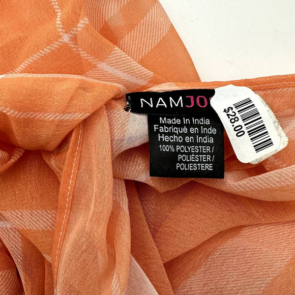 Free People Printed Plaid Hair Scarf Blush Orange - Picture 4 of 6